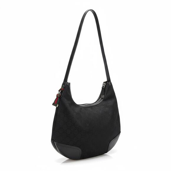 Gucci Black Monogram Shoulder Bag with Leather Trim – Pre-Owned - Picture 1 of 4